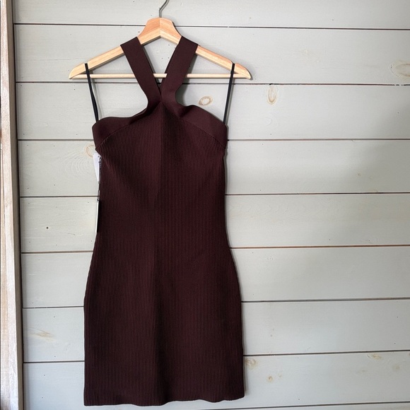 Babaton Sculpt Knit Cross Dress – Coffee Bean Brown (Size M) - Picture 5 of 10